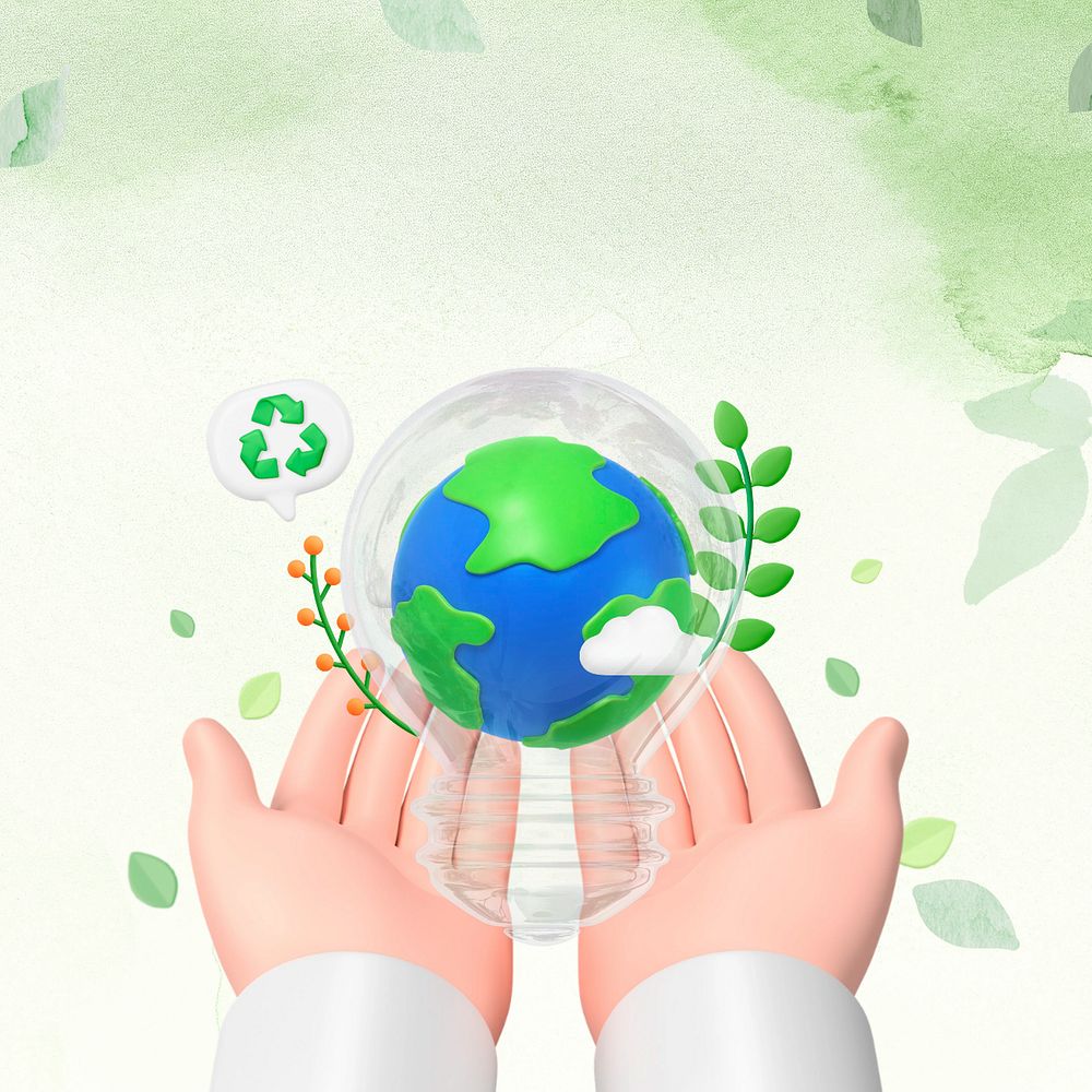 3D sustainable environment background, hands presenting Earth, editable design