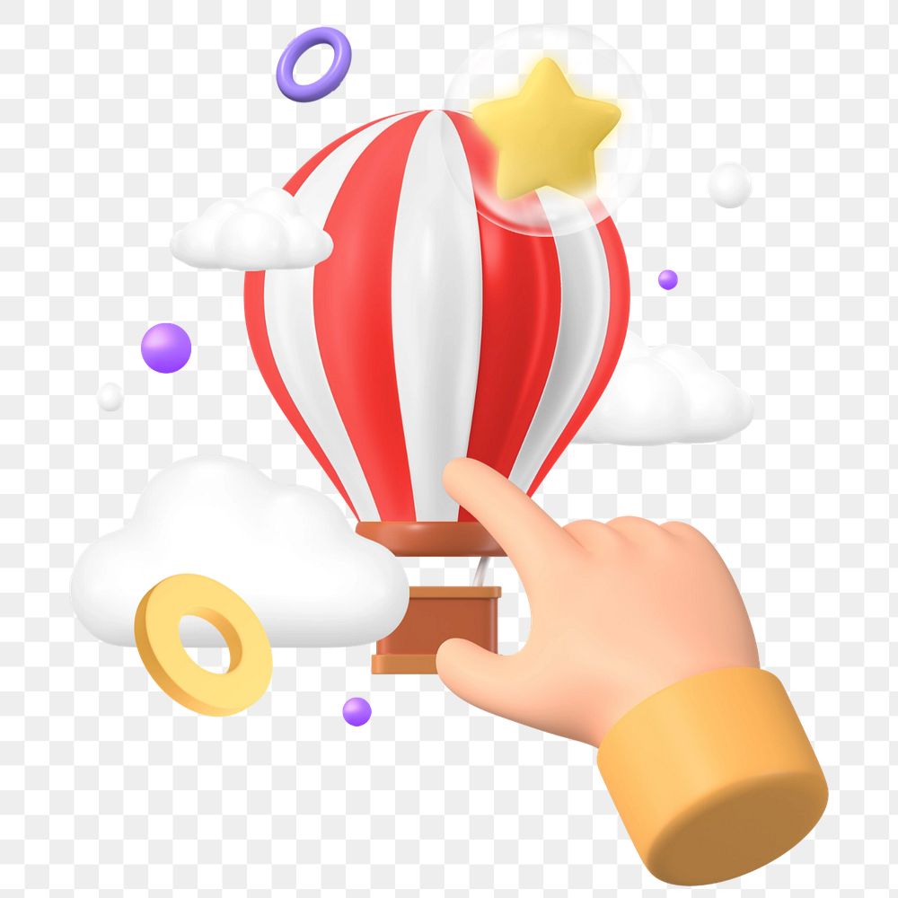 Finger pointing balloon, 3D travel concept, editable elements