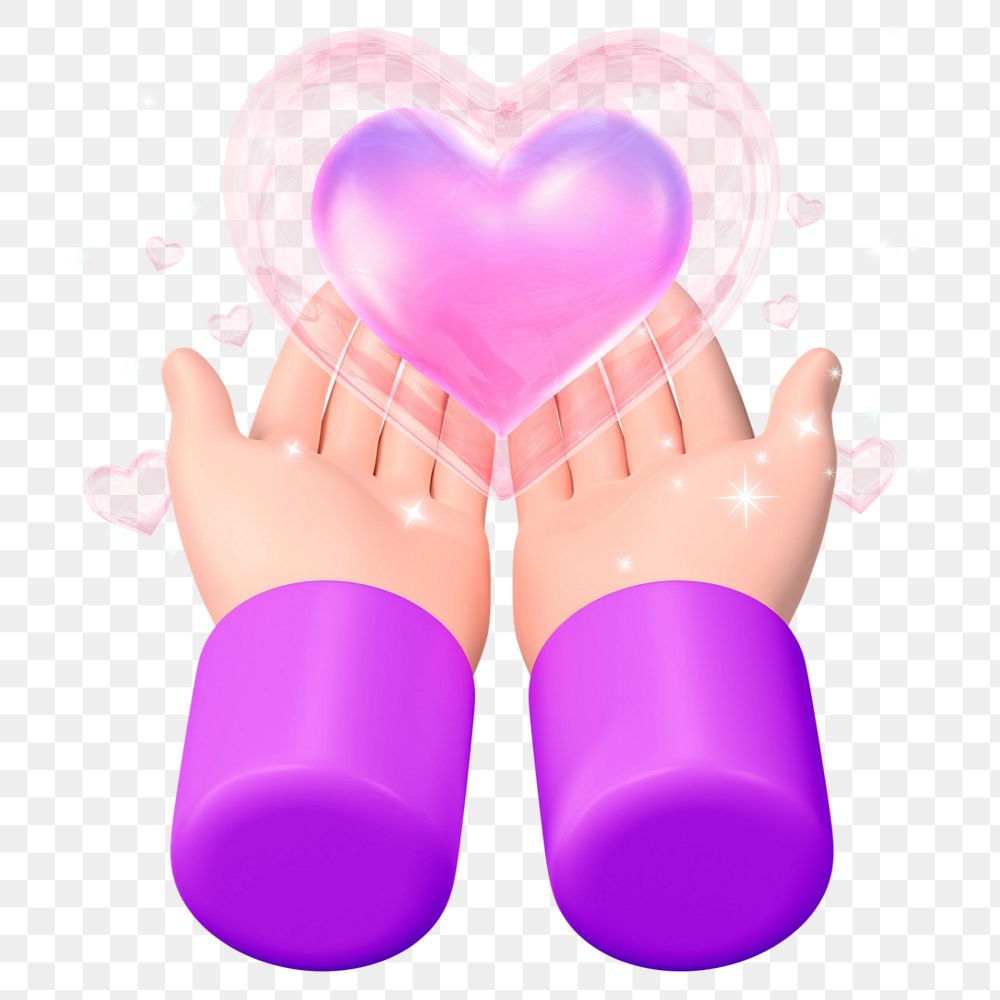 Hands cupping heart, 3D love graphic, editable elements