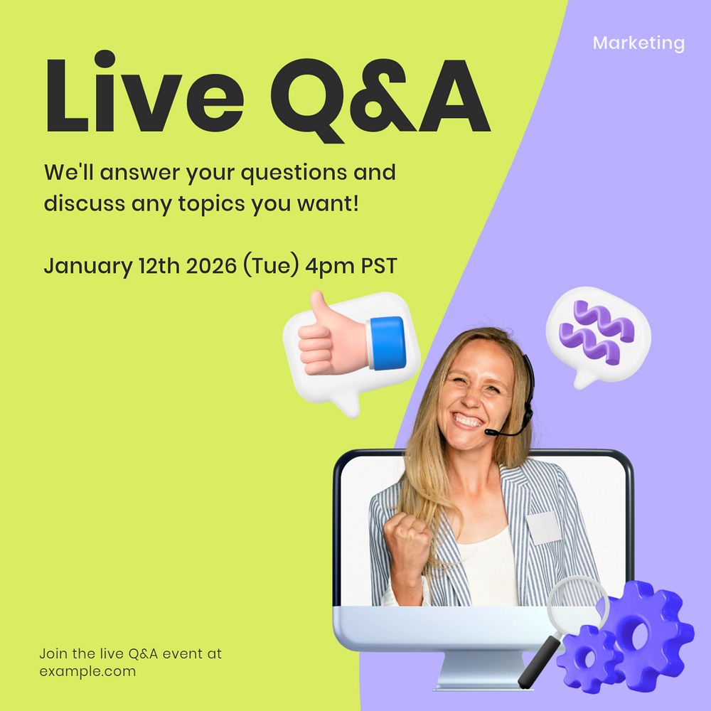 Live Q&A event Facebook ad template, editable text & design