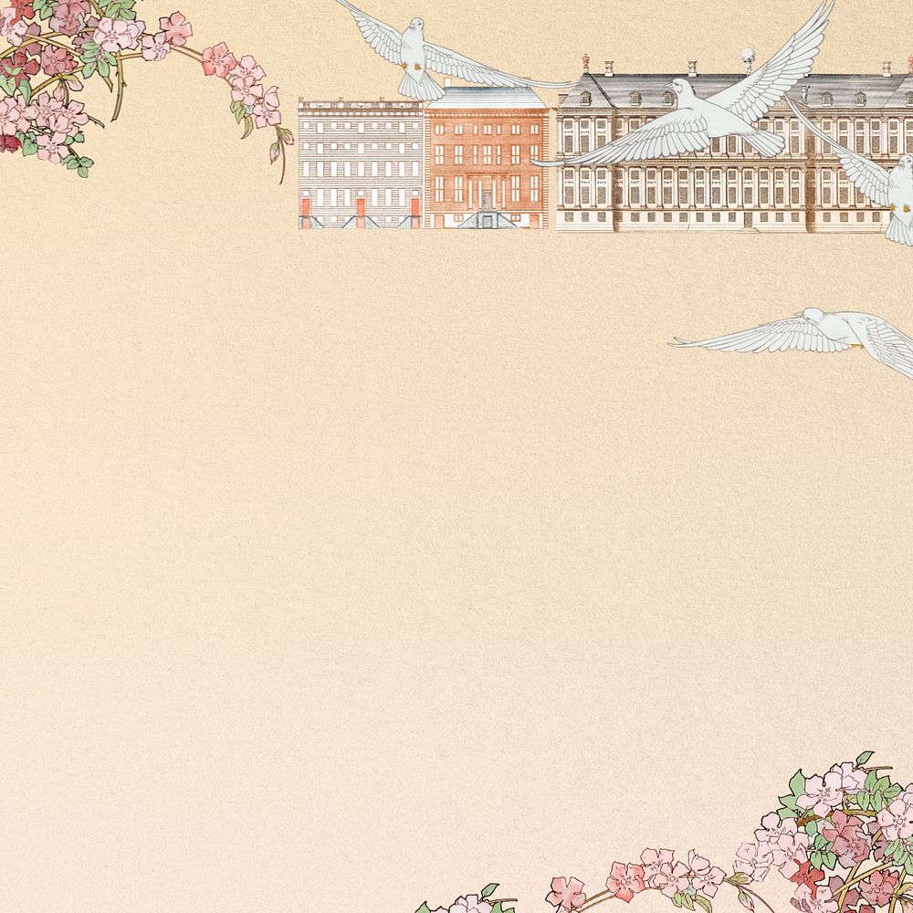 Art Nouveau beige background, editable building border, remixed by rawpixel