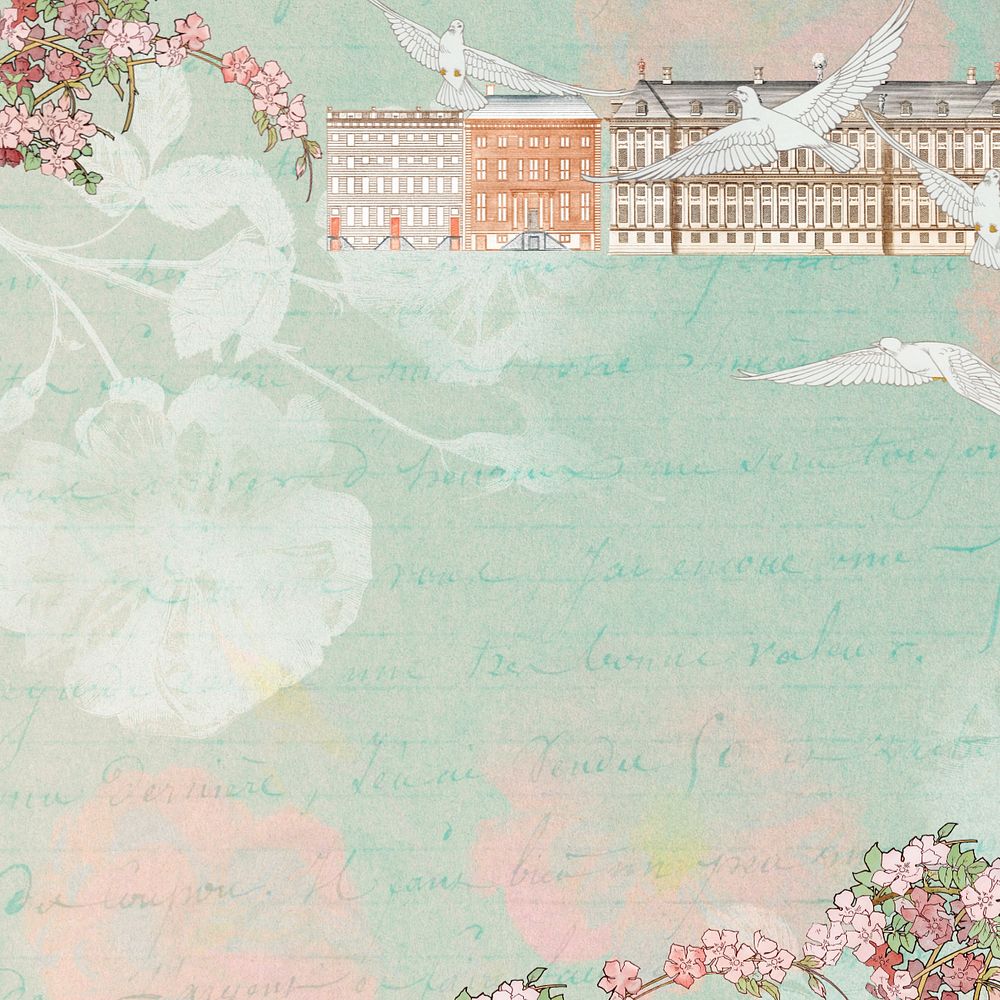 Green background, editable Art Nouveau building border, remixed by rawpixel