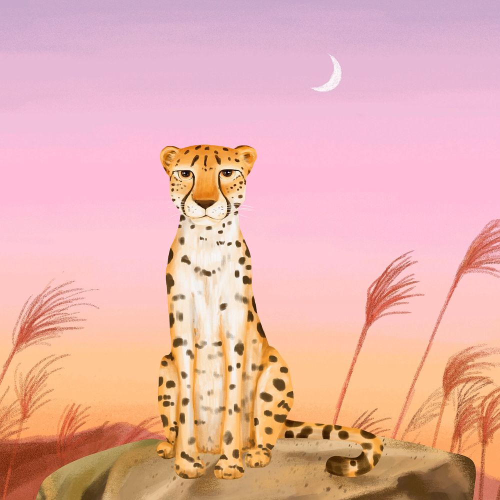 Wild cheetah background, cute animal nature illustration