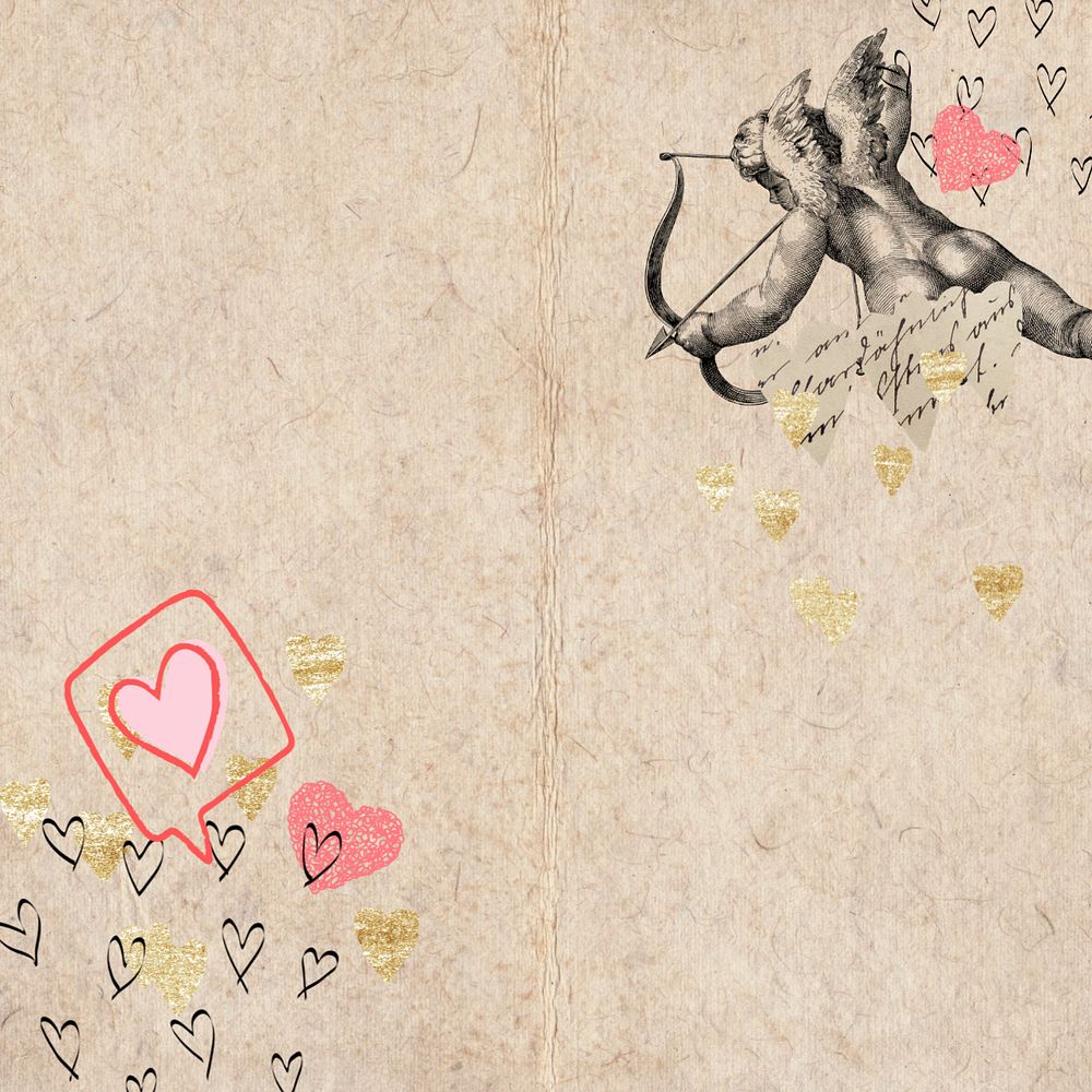 Valentine's Day cupid background, heart doodle border, editable design