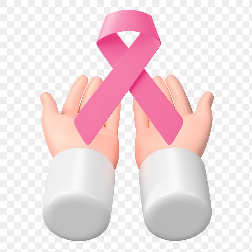 Breast cancer awareness, 3D hands cupping pink ribbon, editable elements