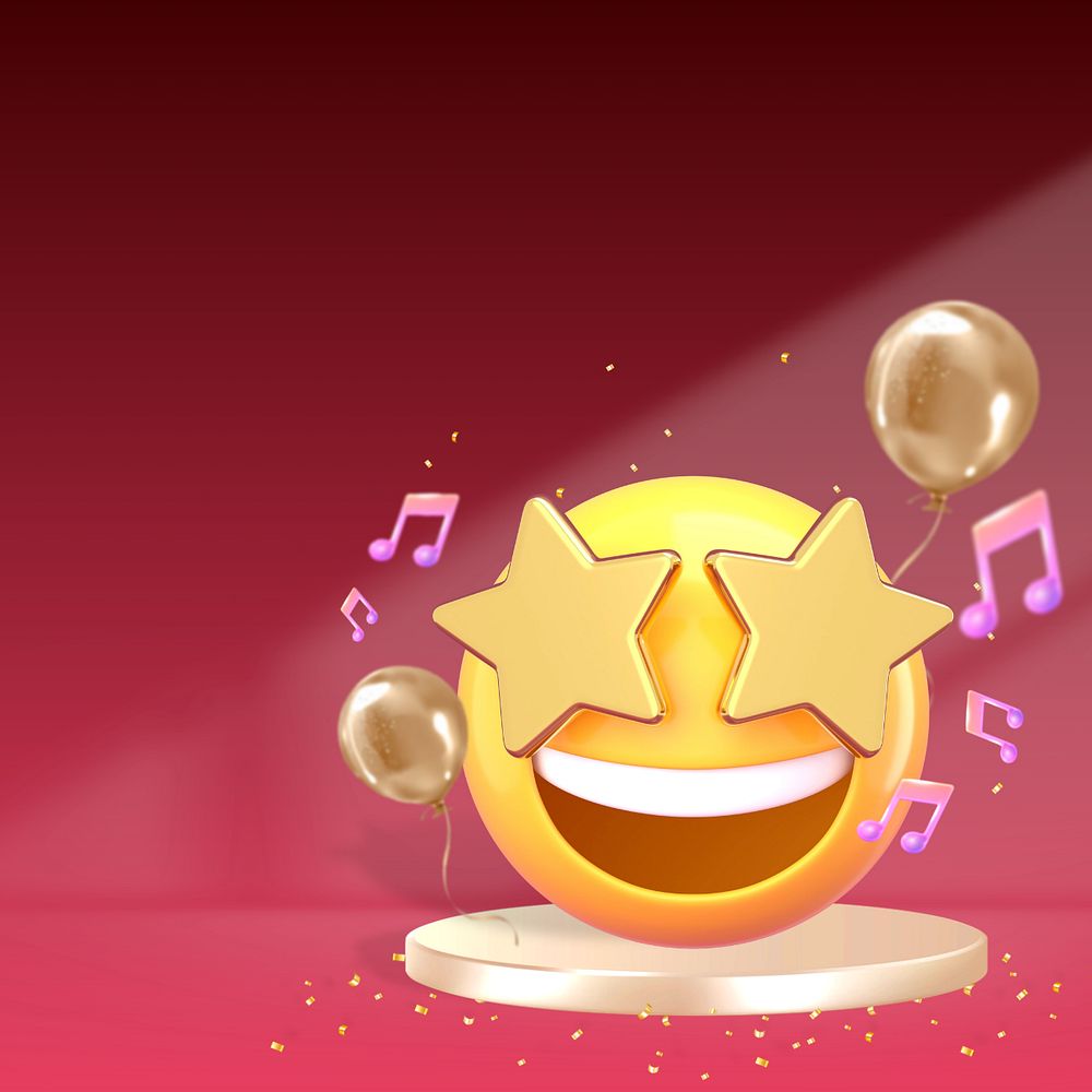 Star-eyes emoticon background, 3D party concept, editable design