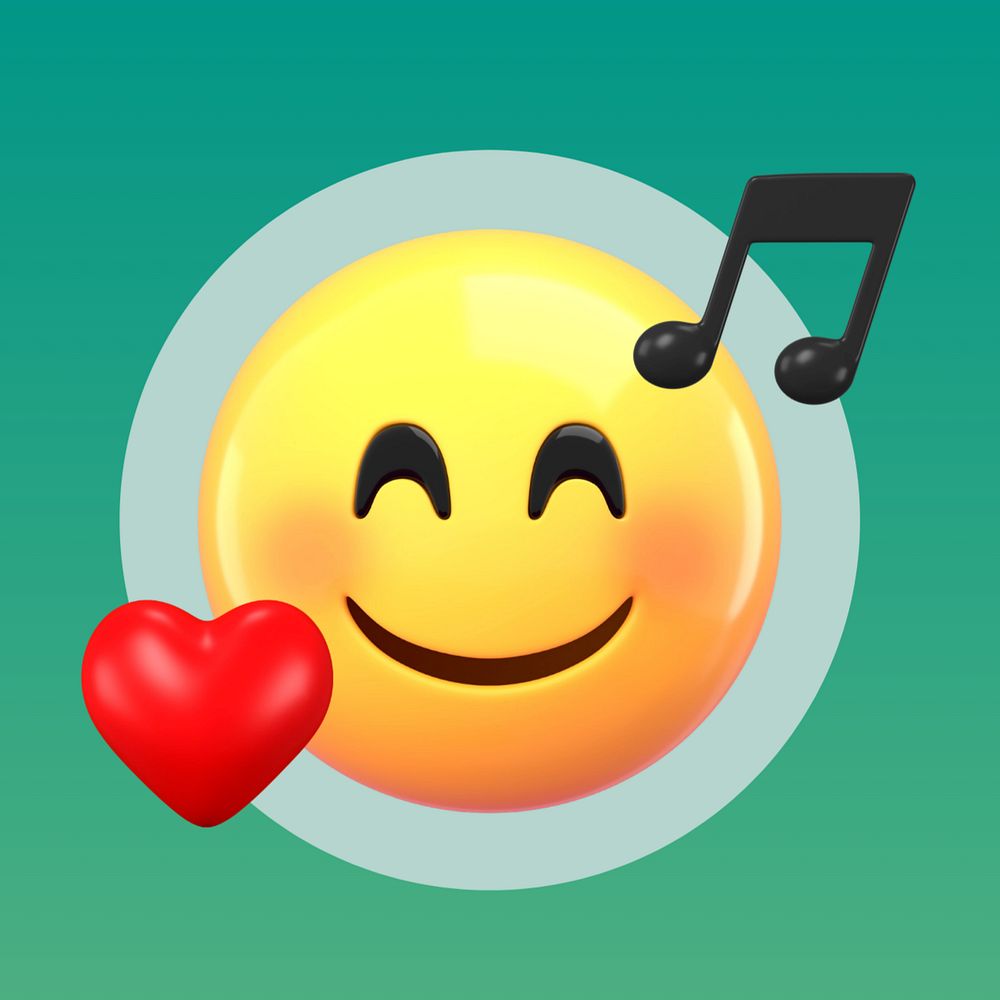 Music lover emoticon, 3D rendering, editable design