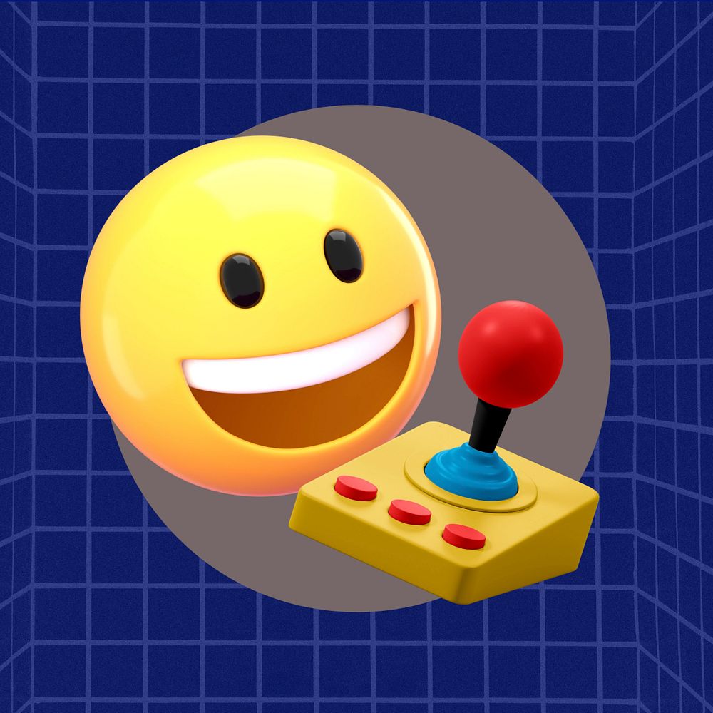 3D gaming emoticon, blue grid pattern, editable design