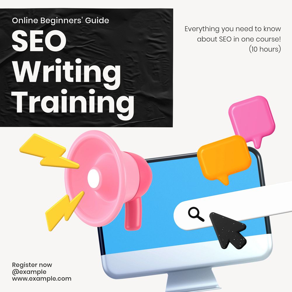 SEO writing training Facebook ad template, editable text & design