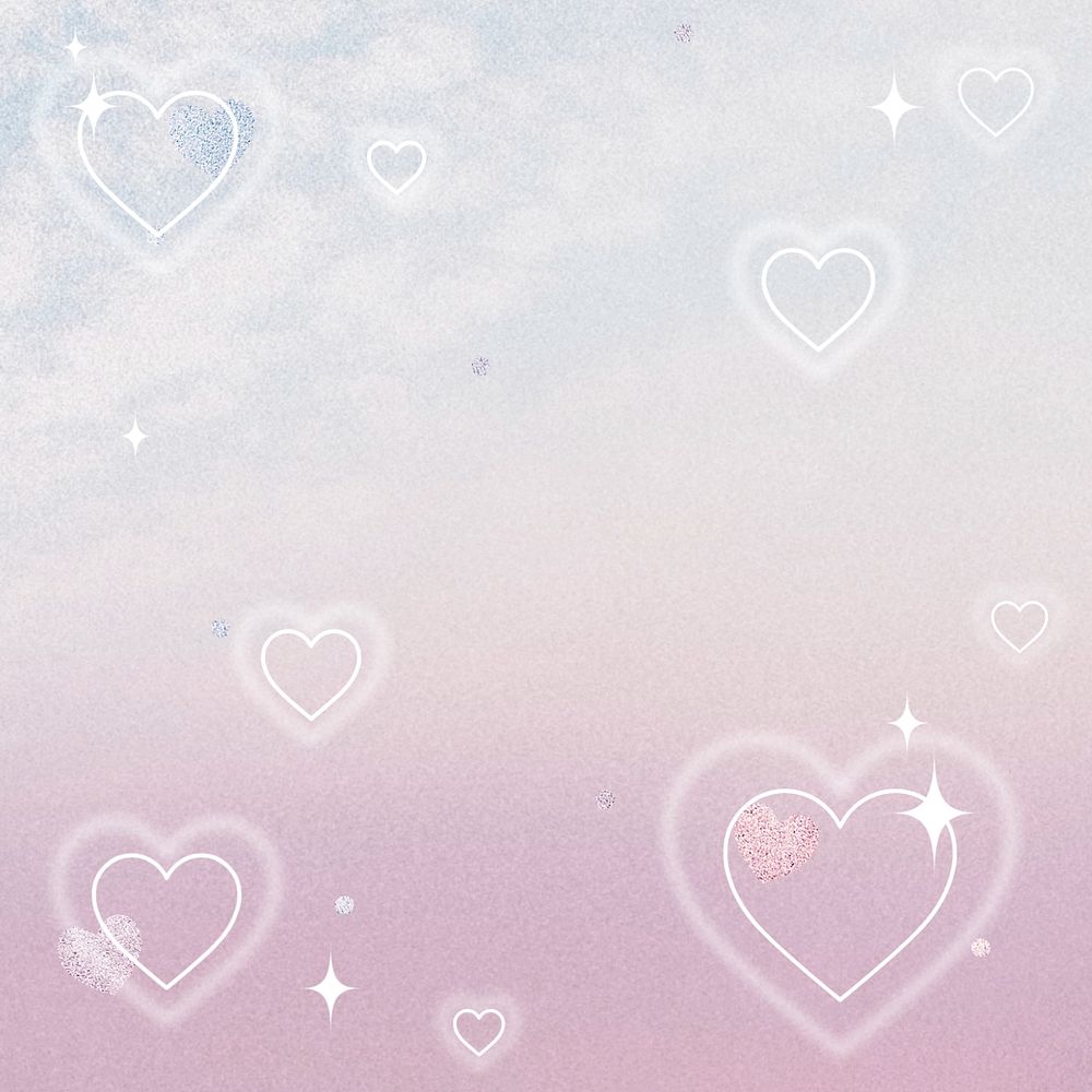 Aesthetic sky background, cute hearts graphic, editable design