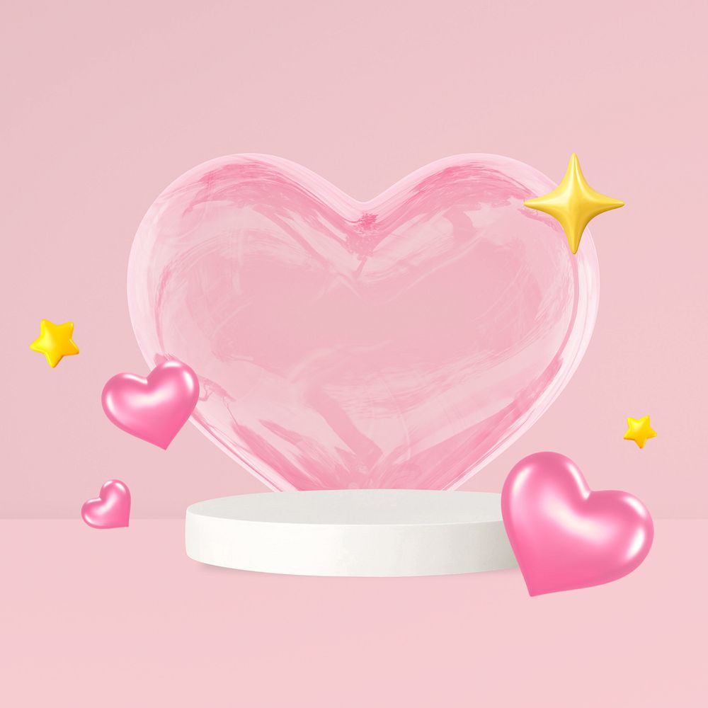 Valentine's product background, 3D heart display, editable design