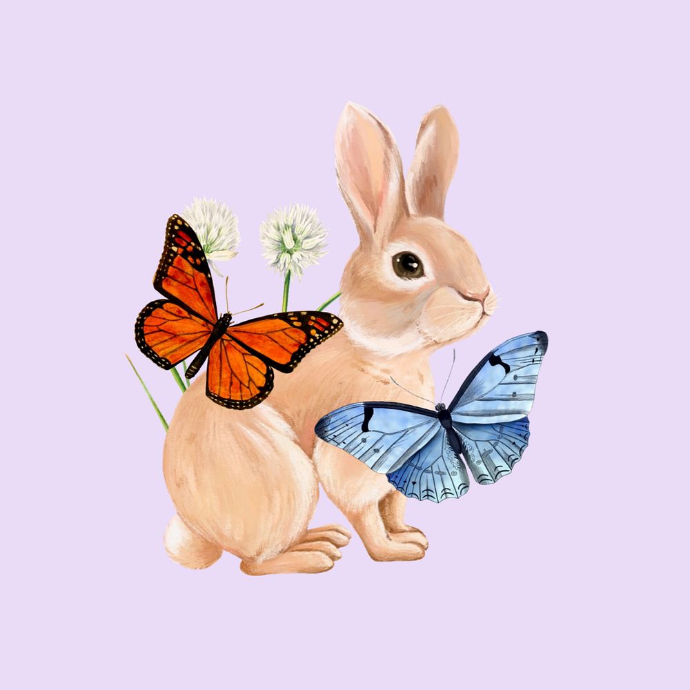 Cute rabbit illustration, purple drawing design