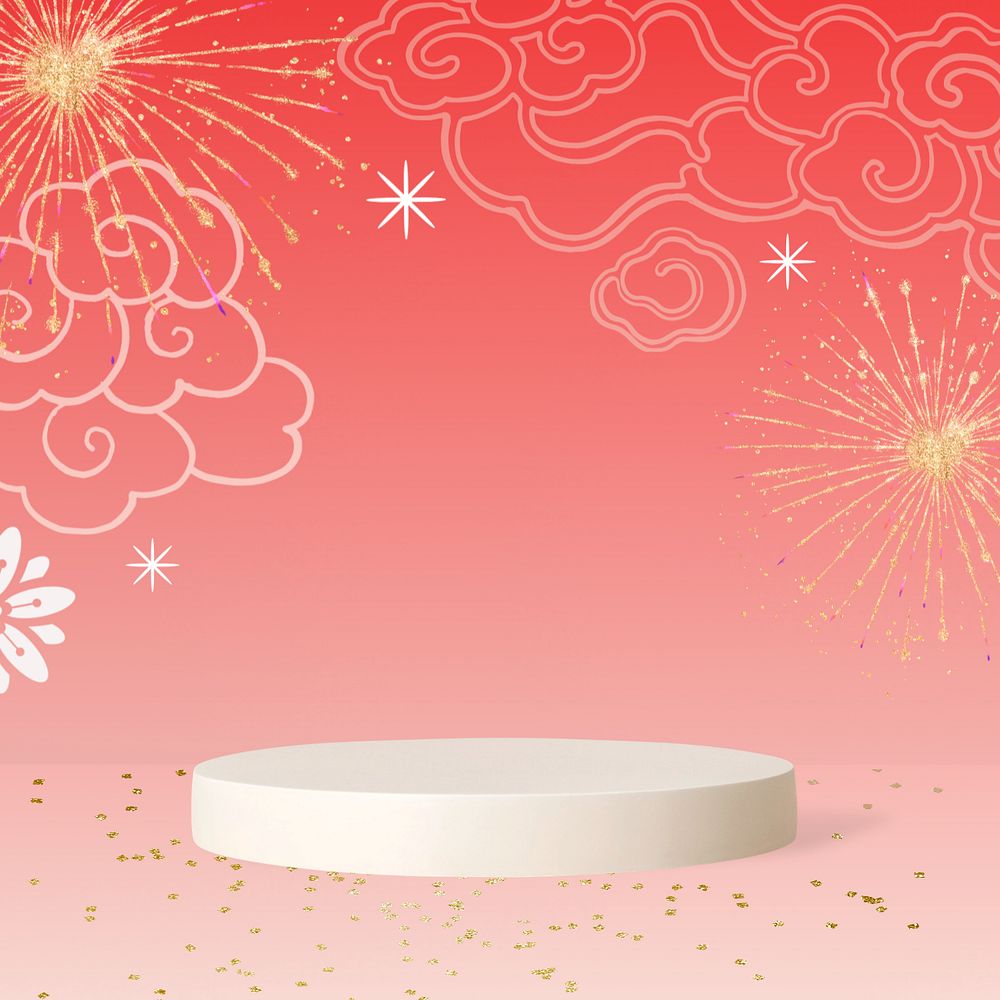 Chinese New Year product background, 3D base, editable design