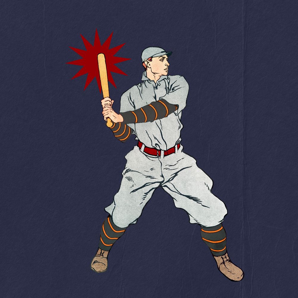 Art Nouveau baseball player drawing, editable character element