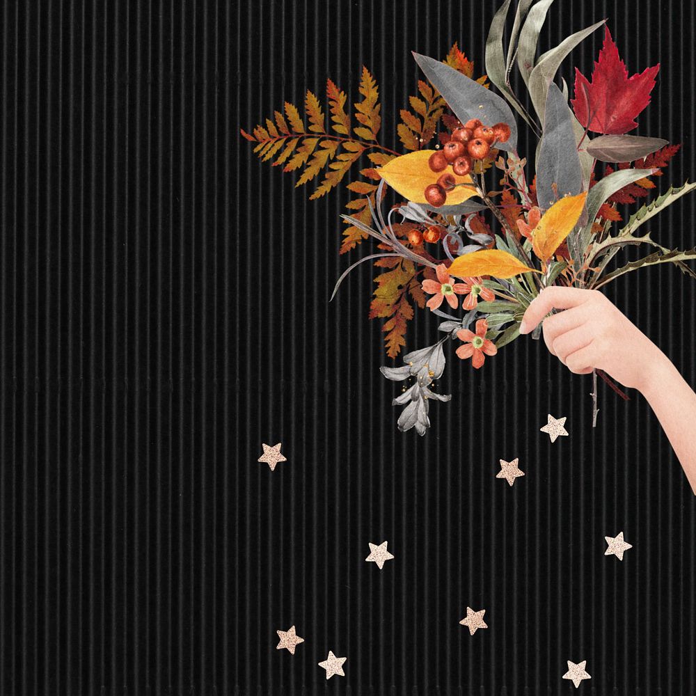 Editable Autumn bouquet border, black background design