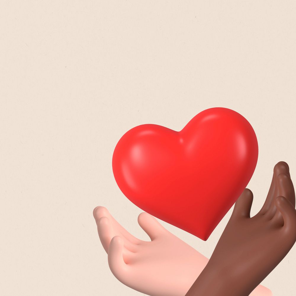 Diverse community 3D background, heart hands illustration, editable design