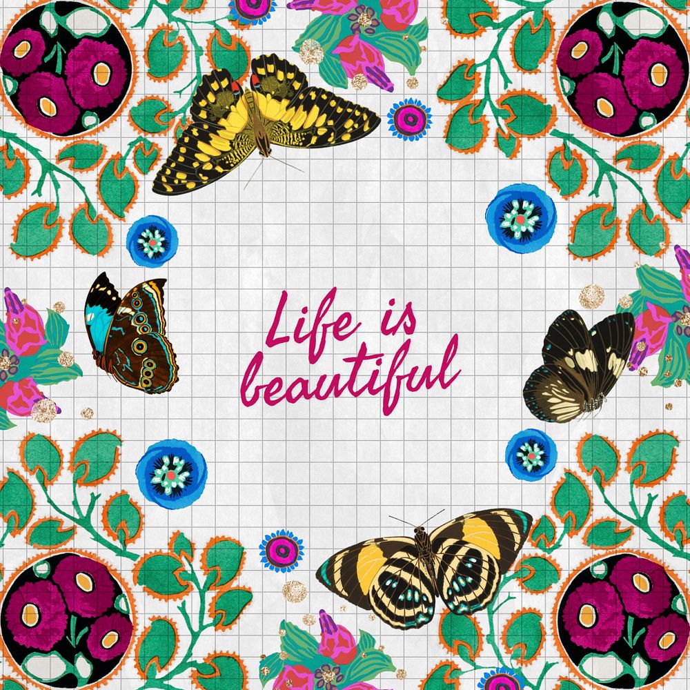 Butterfly frame Instagram post template, editable E.A. Séguy’s famous artwork, remixed by rawpixel