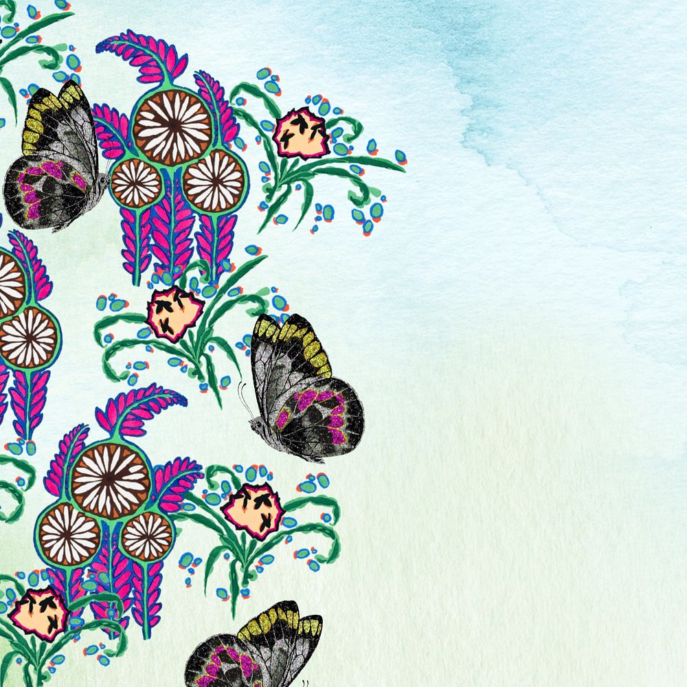 Vintage butterflies background, editable insect border illustration by EA. Séguy, remixed by rawpixel