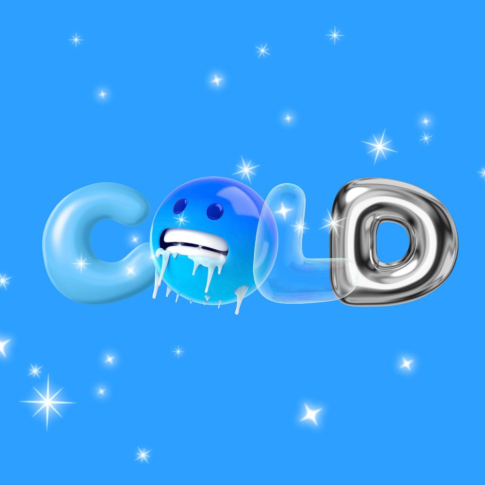 3D cold typography background, freezing emoticon, editable design