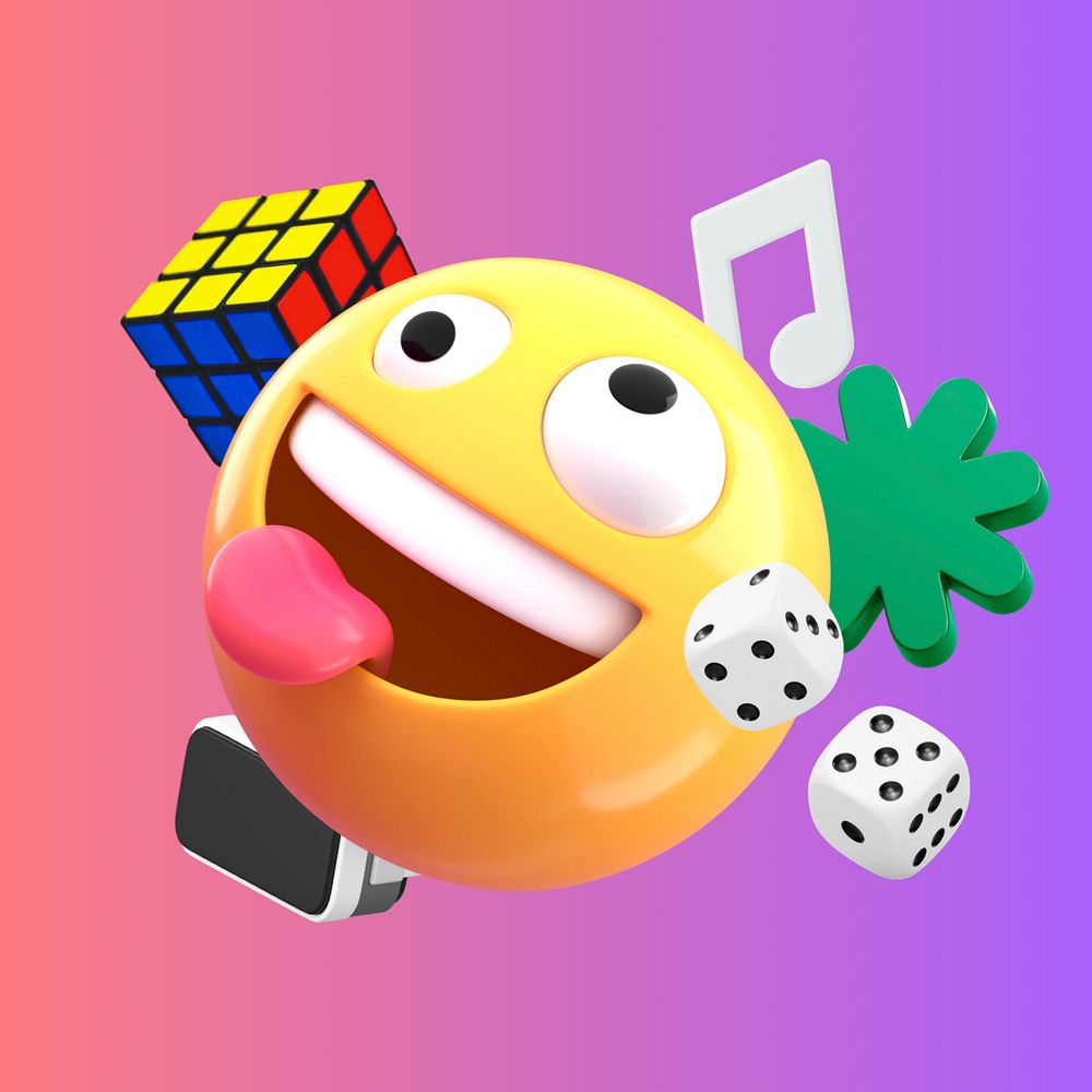 3D gaming, playful emoticon, editable design