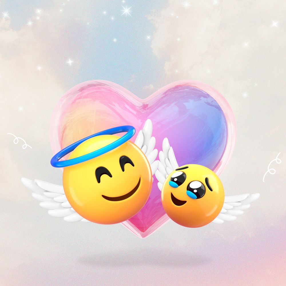 Aesthetic angel emoticon on heavenly sky, editable design