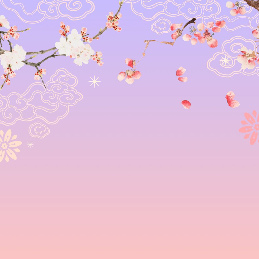 Cherry blossom sunset background, purple gradient, editable design