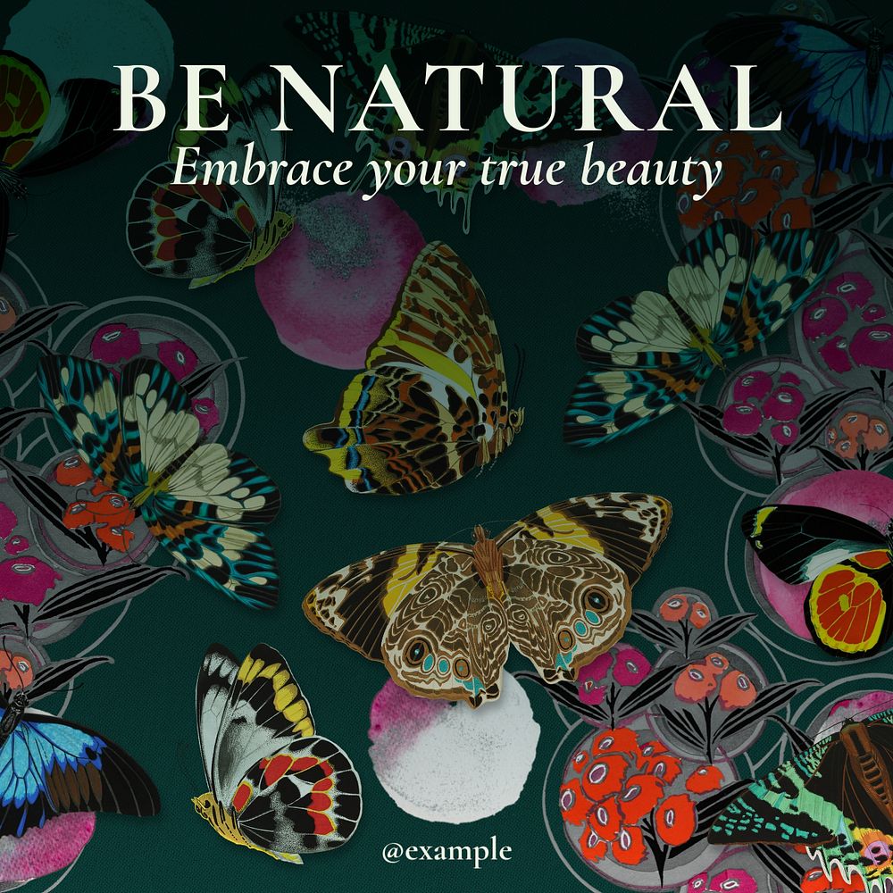 Aesthetic butterfly Instagram post template, editable E.A. Séguy’s famous artwork, remixed by rawpixel