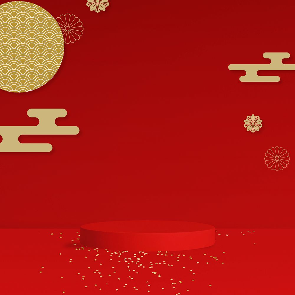 Chinese product background, 3D red oriental, editable design