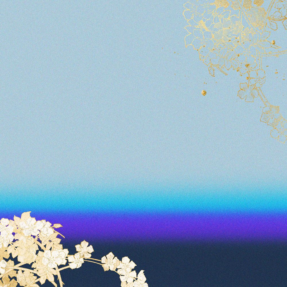 Blue background, editable gold flower border, remixed by rawpixel