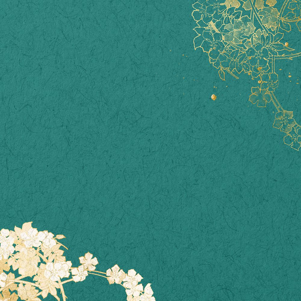 Green background, editable gold flower border