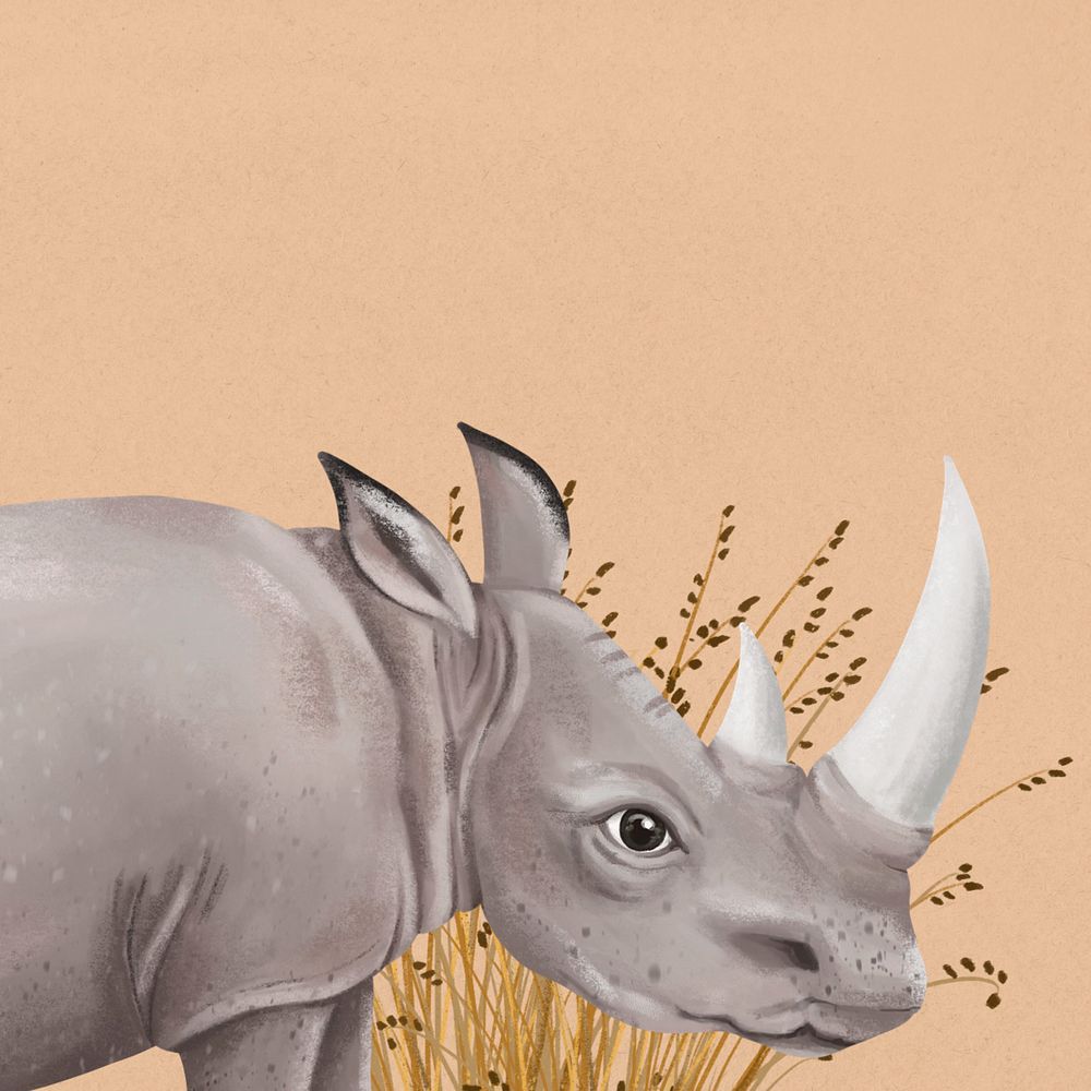 Wild rhino animal background, nature illustration