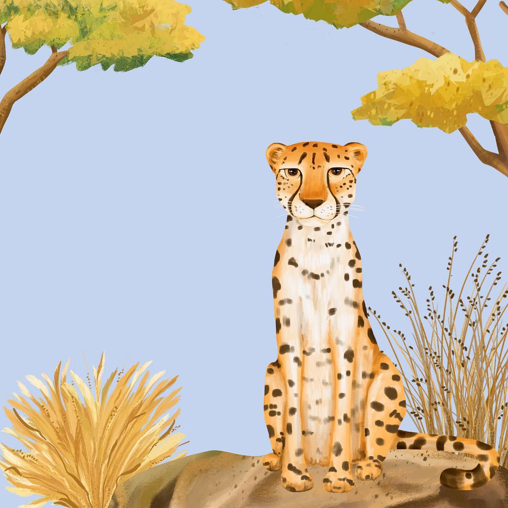 Wild cheetah background, cute animal nature illustration