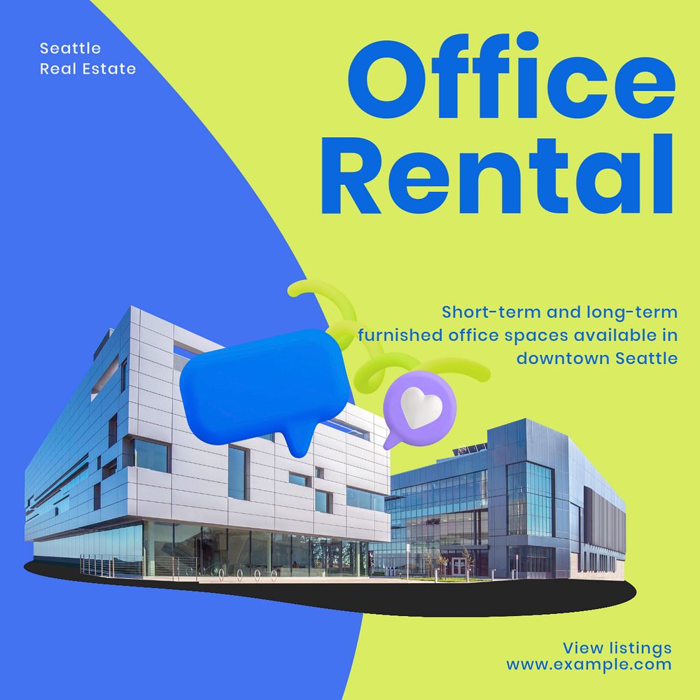 Office rental Facebook ad template, editable text & design