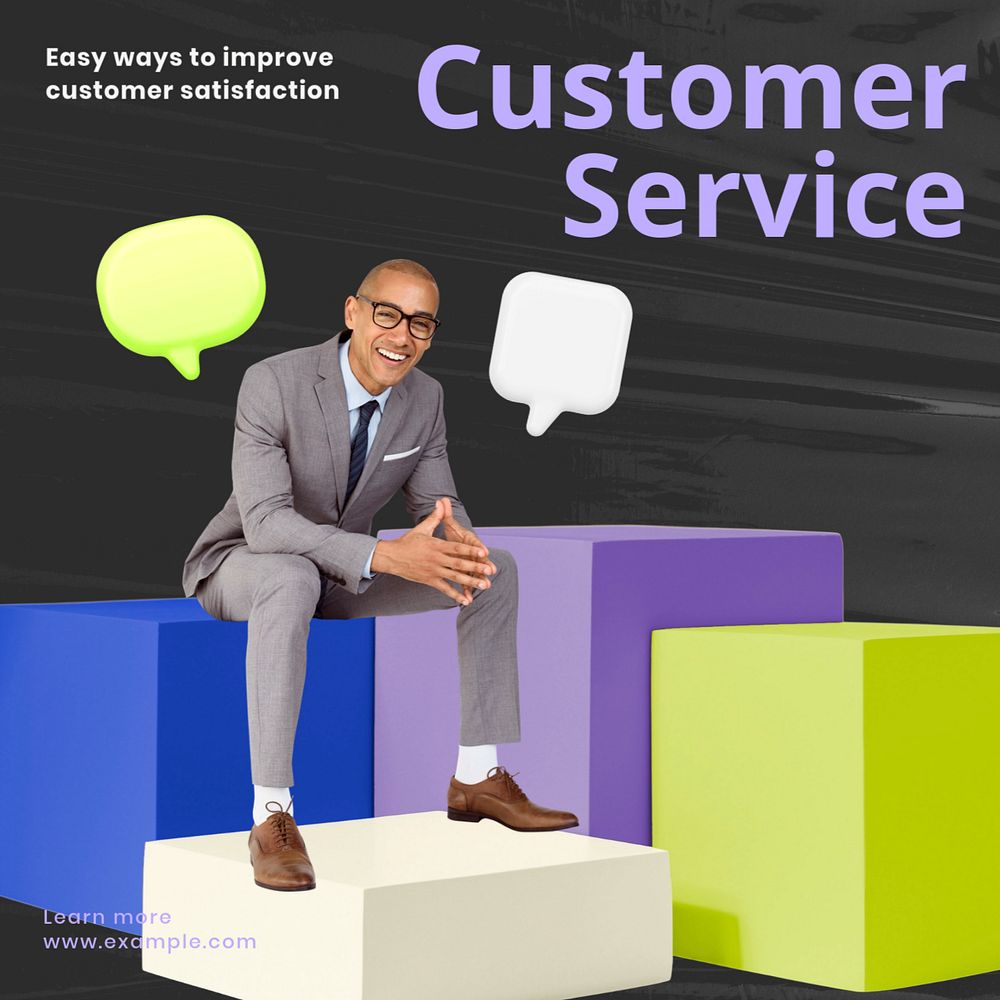 Customer service Facebook ad template, editable text & design