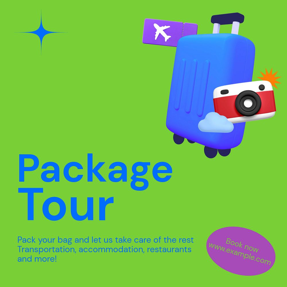 Package tour Instagram ad template, editable social media post design