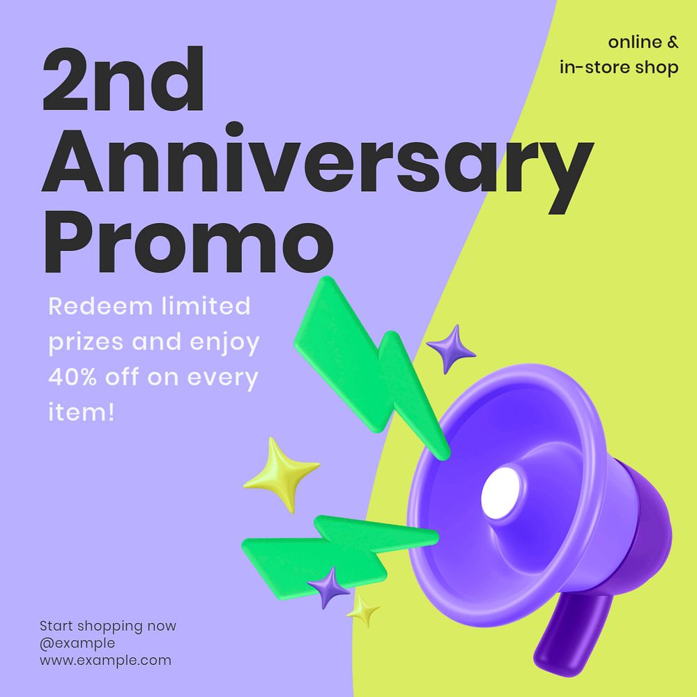 Anniversary promotion Facebook ad template, editable text & design