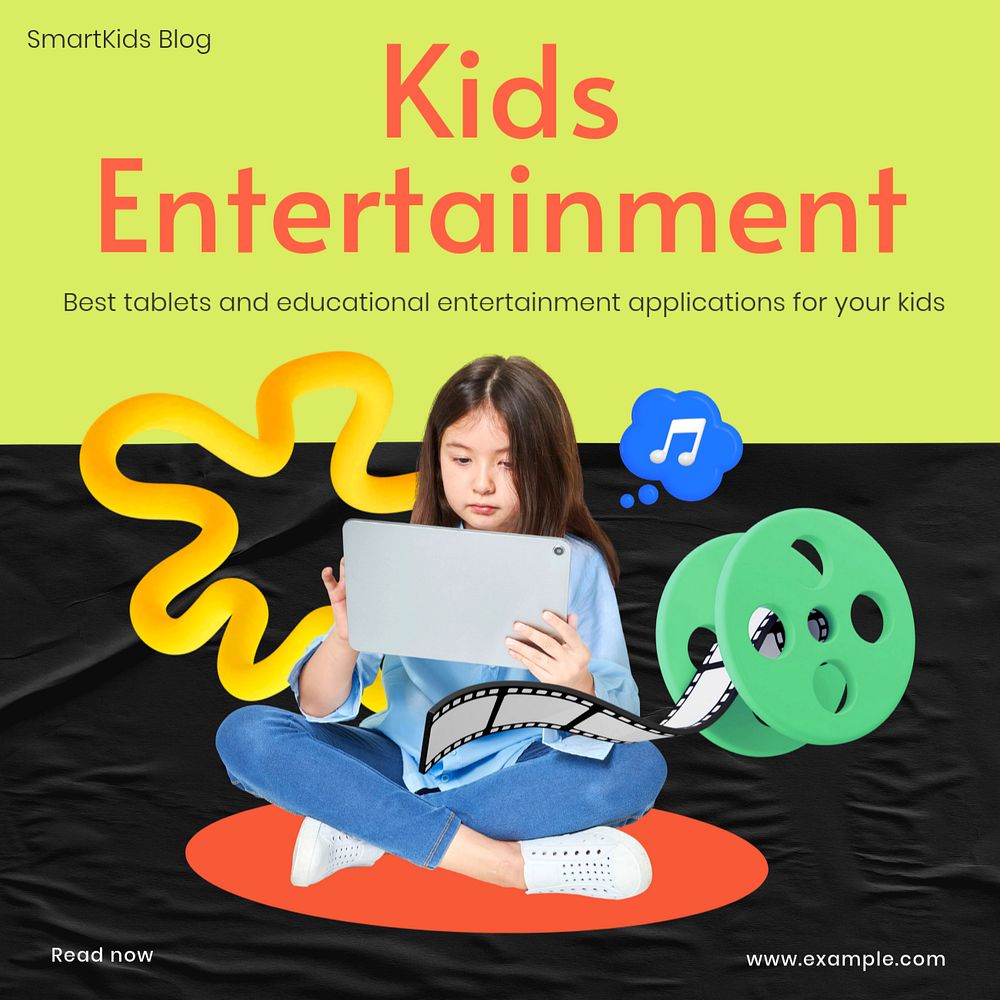 Kids entertainment Facebook ad template, editable text & design