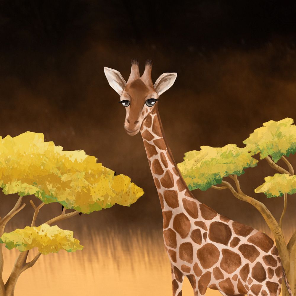 Cute giraffe background, wild animal illustration