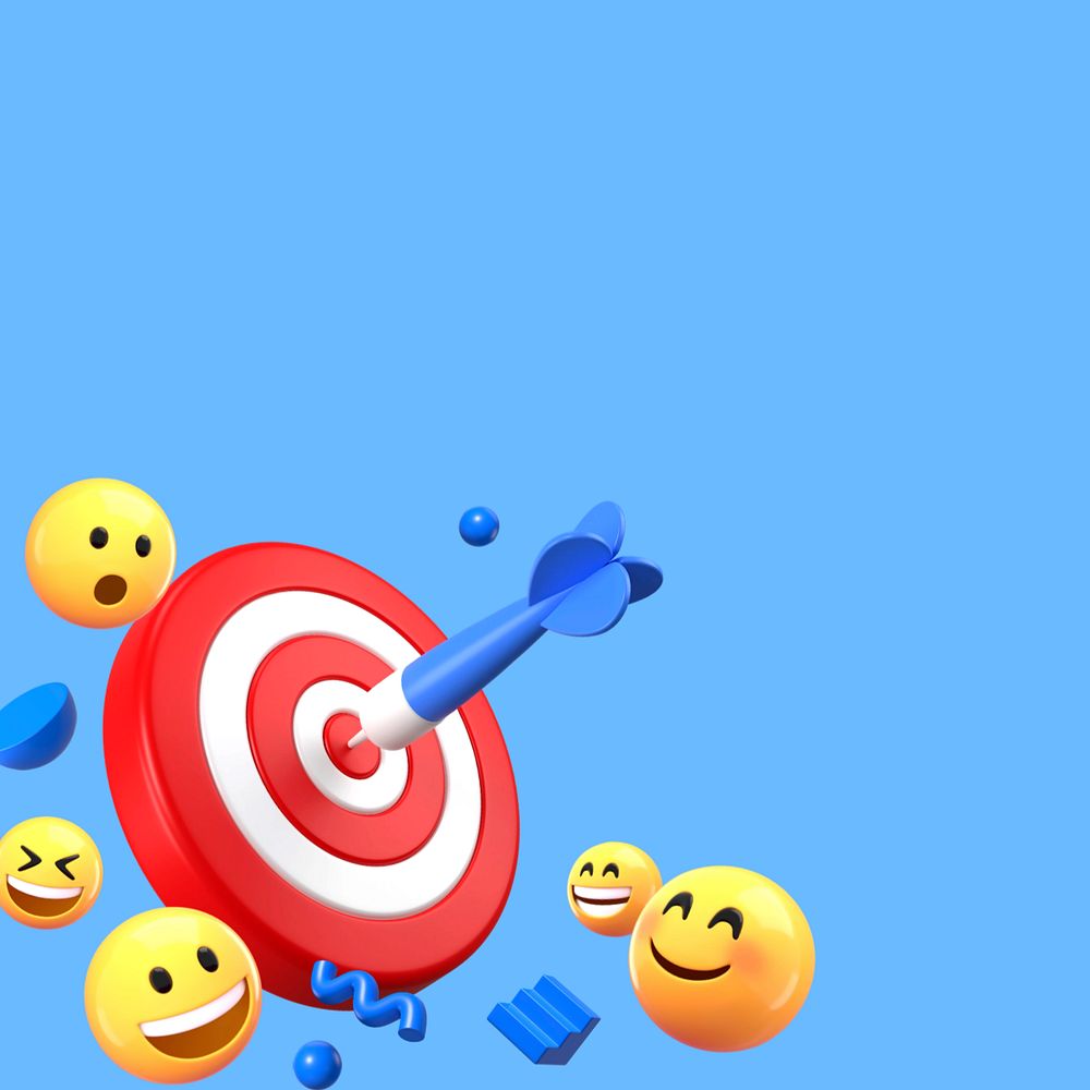 Dart hitting target background, 3D emoticons, editable design