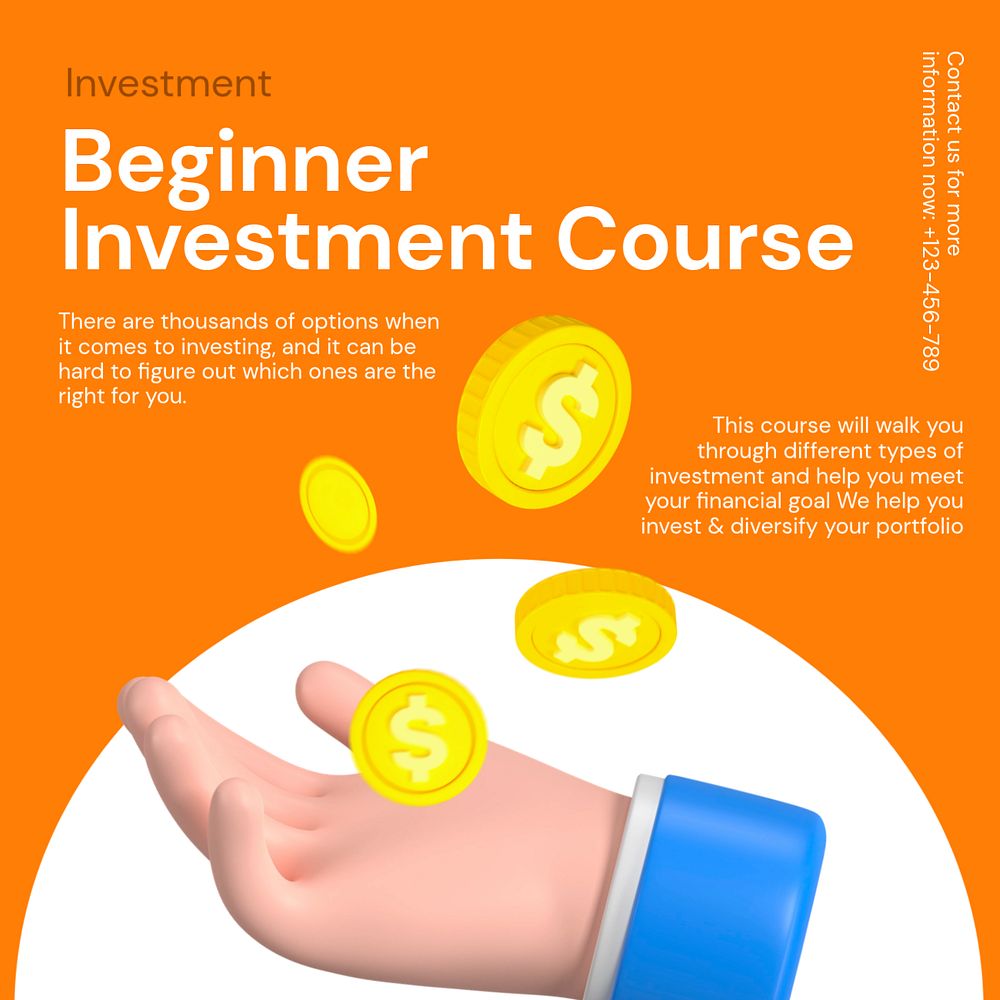 Beginner investment course Instagram ad template, editable social media post design