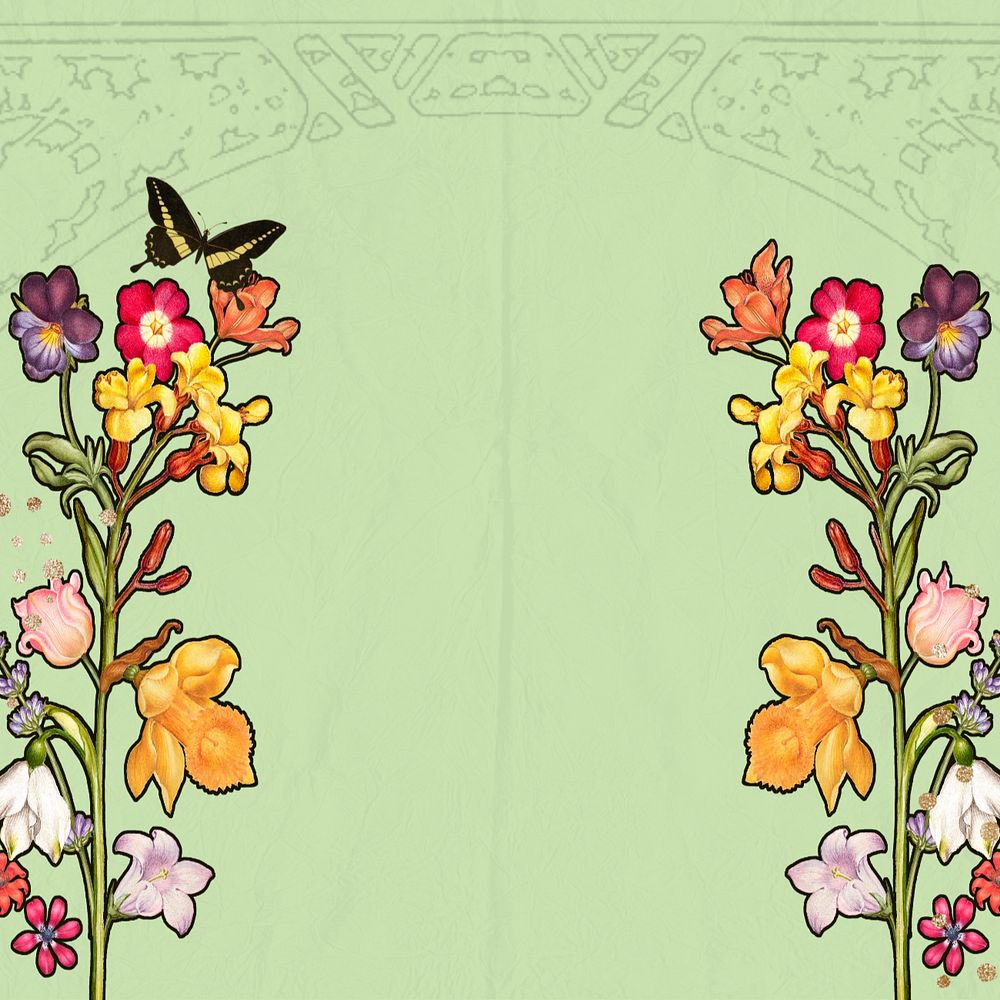 Green Art Nouveau background, editable flower border