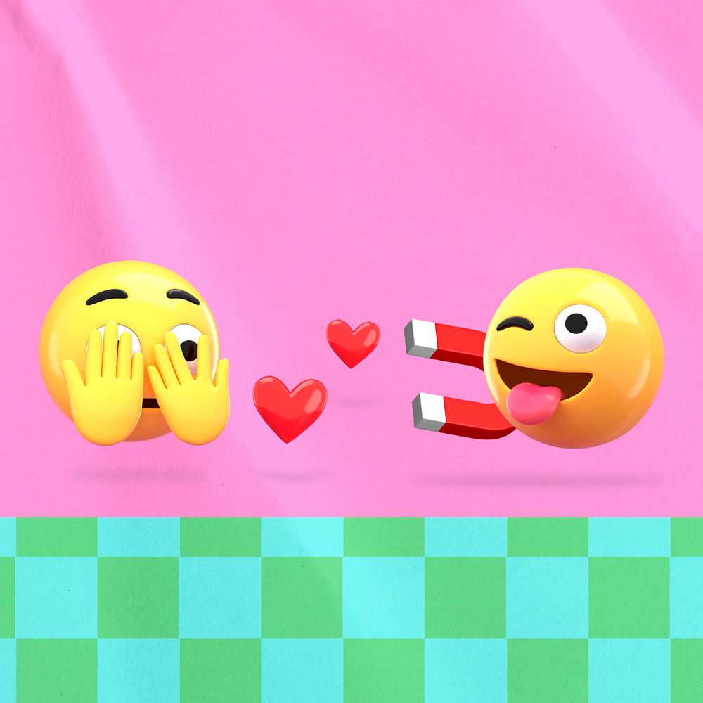 Love magnet emoticon background, pink 3D, editable design