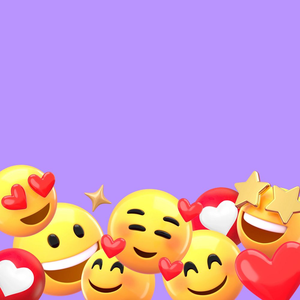 Heart-eyes emoticon border background, colorful purple, editable design