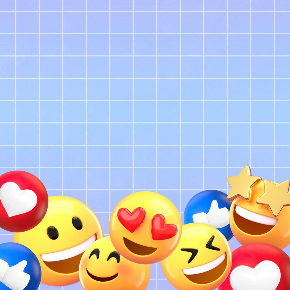 Blue grid patter background, 3D emoticons border, editable design