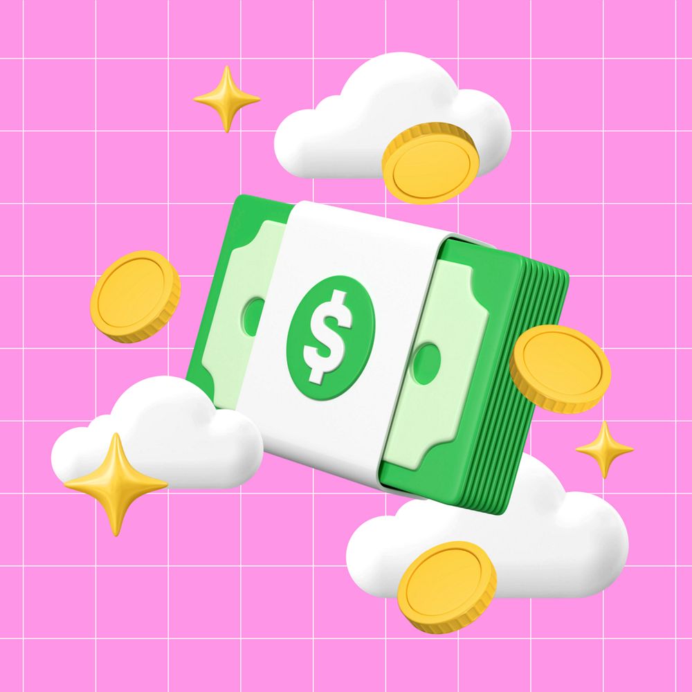 3D money & cloud, cute finance concept, editable design