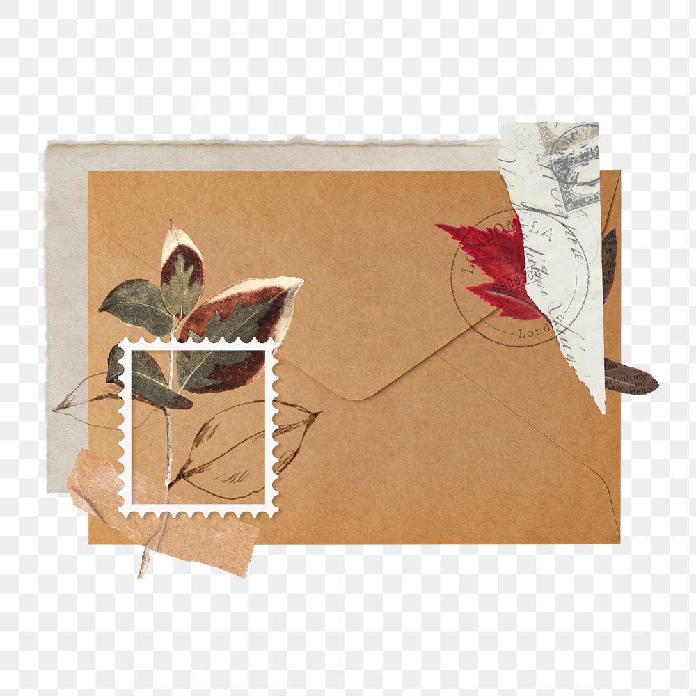 Editable autumn postage stamp, editable vintage envelope design