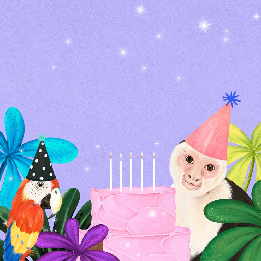 Birthday animal border background, purple design