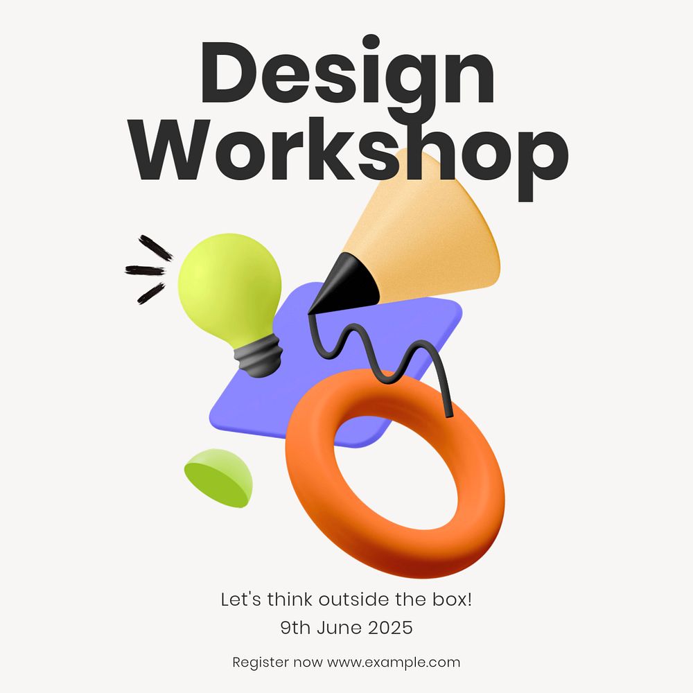 Design thinking workshop Facebook ad template, editable text & design