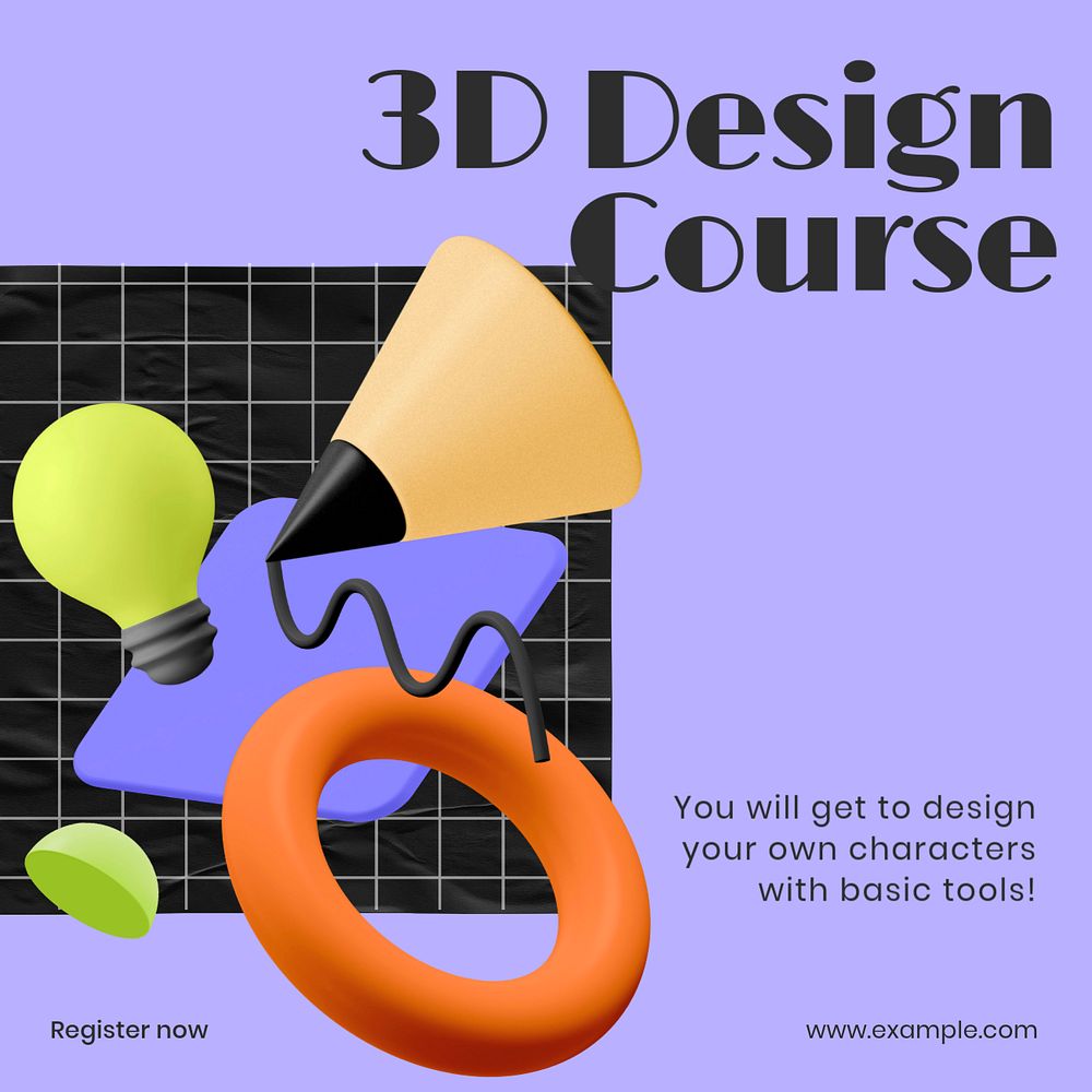3D design course Facebook ad template, editable text & design
