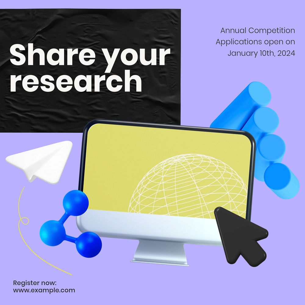 Share your research Facebook ad template, editable text & design